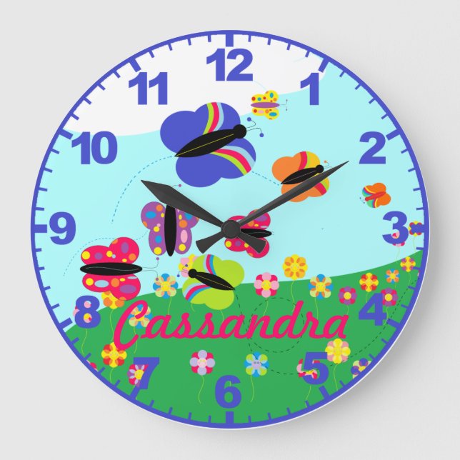 Grande Horloge Ronde Personnalized ANY NOM Butterfly Clock with Numbers (Recto)