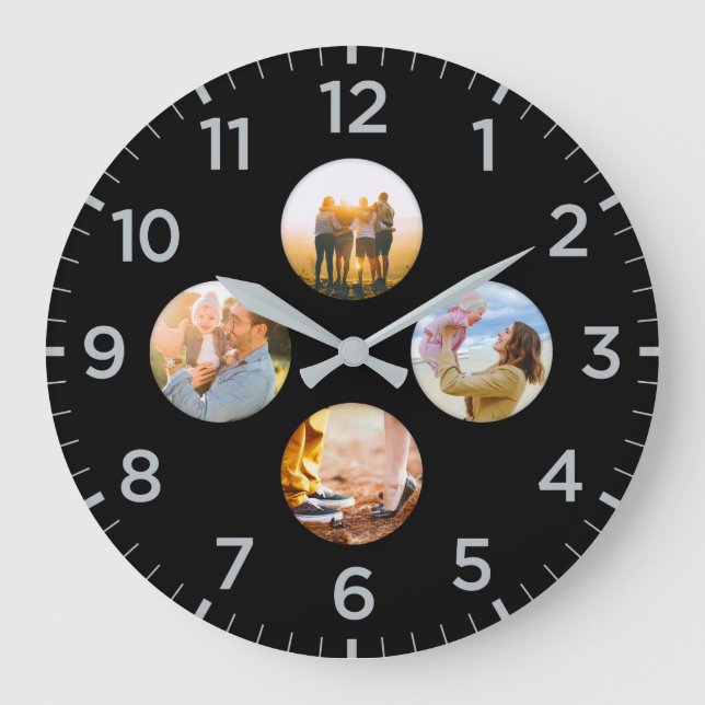 Grande Horloge Ronde Personnalized Black 4 Circle Photo Shadow Inlay (Recto)