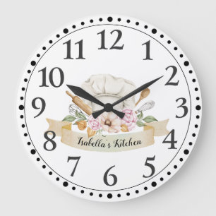 Grande Horloge Ronde Personnalized chef Cook Baker's Tools Kitchen