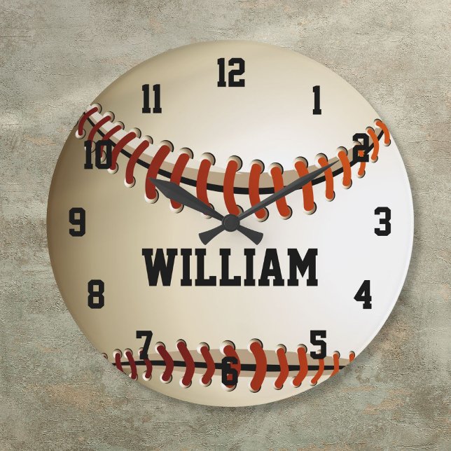 Grande Horloge Ronde Personnalized Custom (Personalized Custom Name Baseball Large Clock)