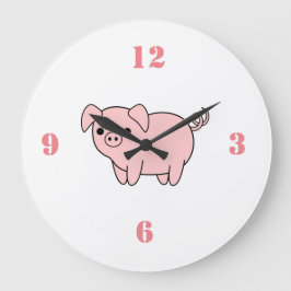 Grande Horloge Ronde petit cochon rose