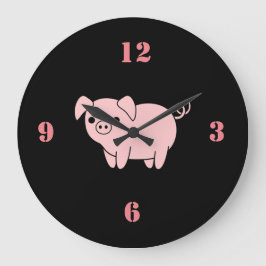 Grande Horloge Ronde petit cochon rose