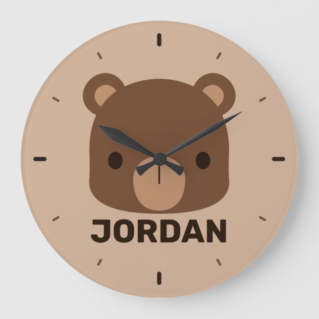 Grande Horloge Ronde Petit ours Brown mignon avec nom personnalisé (Recto)