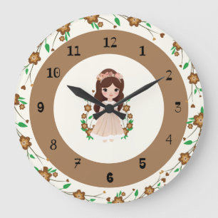 Grande Horloge Ronde Petite fille aux fleurs