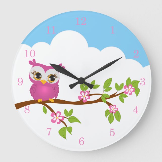 Grande Horloge Ronde Petite fille de hibou sur une serrure murale (Recto)