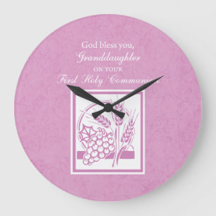 Grande Horloge Ronde Petite-fille Première Communion, Rose