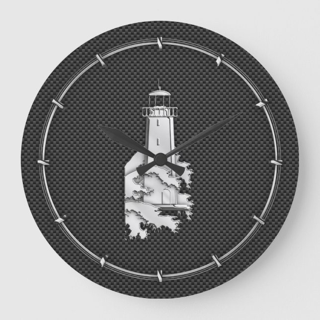 Grande Horloge Ronde Phare Chrome Style sur fibre de carbone (Recto)