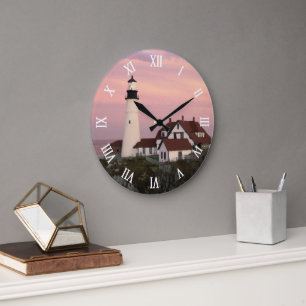 Grande Horloge Ronde Phare du Maine Style de peinture à l'aquarelle