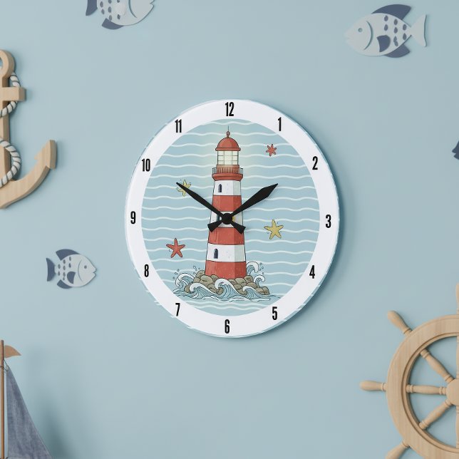Grande Horloge Ronde Phare nautique et étoile de mer ID1249 (Créateur téléchargé)