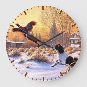 Grande Horloge Ronde Pheasant Encouragé À Prendre Le Vol