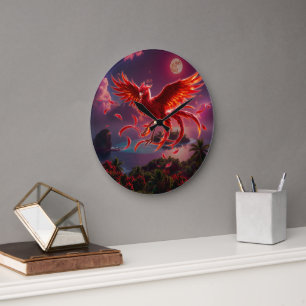 Grande Horloge Ronde Phénix cramoisi de la marée au clair de lune.