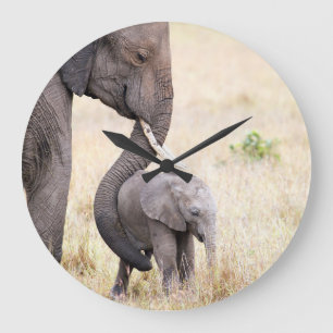 Grande Horloge Ronde Photo bébé de l'éléphant de l'amour maternel