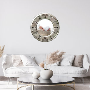 Grande Horloge Ronde Photo Brushed Nickel Roman Numeral