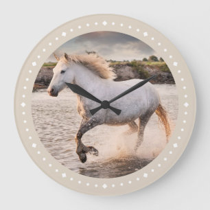 Grande Horloge Ronde Photo Cheval Equestre Personnalisée Moderne