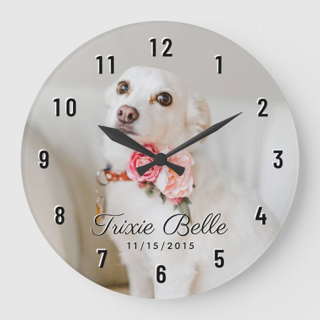 Grande Horloge Ronde Photo de chien personnalisée (Recto)