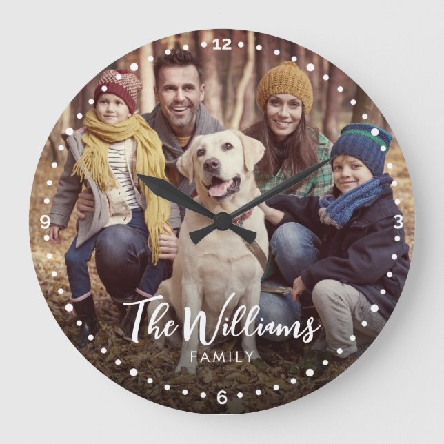 Grande Horloge Ronde Photo de famille avec script moderne (Recto)