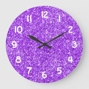 Grande Horloge Ronde Photo de Faux Paillettes Violet Féminin