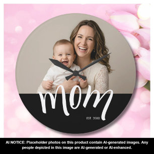 Grande Horloge Ronde Photo de maman et bébé avec année d'établissement