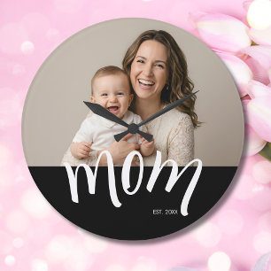 Grande Horloge Ronde Photo de maman et bébé avec année d'établissement
