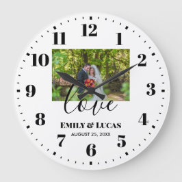 Grande Horloge Ronde Photo de mariage personnalisée Calligraphie simple