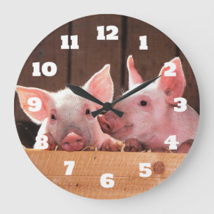 Grande Horloge Ronde Photo d'un animal de porcelets roses mignons