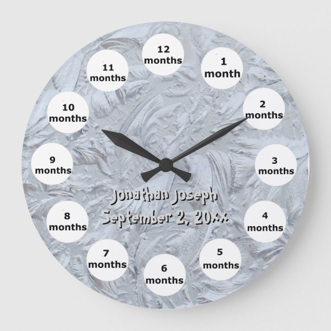 Grande Horloge Ronde Photo en verre texturé 12 mois bébé (Recto)