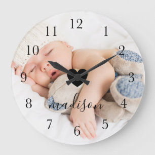 Grande Horloge Ronde Photo et nom complets personnalisés modernes et m