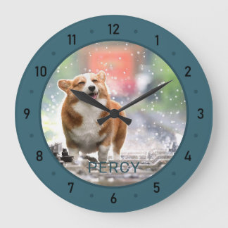 Grande Horloge Ronde Photo et nom du chien customisé