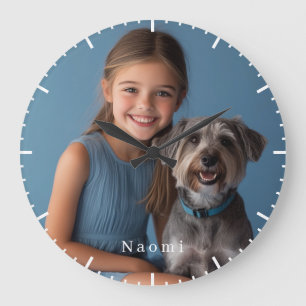 Grande Horloge Ronde Photo et nom personnalisés