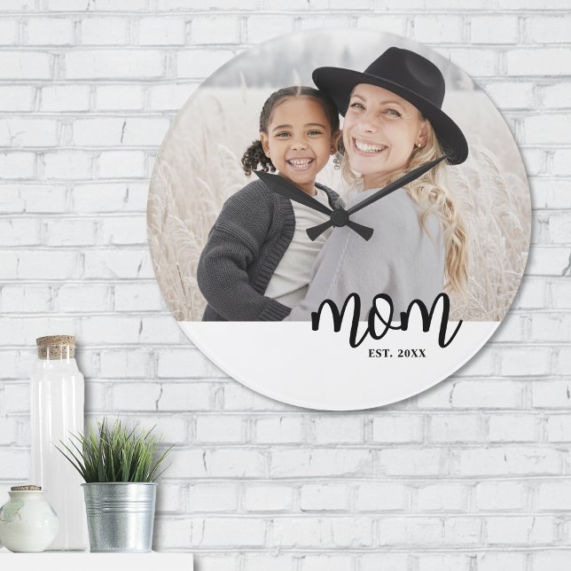 Grande Horloge Ronde Photo établie par Maman (Mom Established Photo Large Clock)