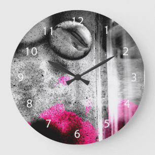 Grande Horloge Ronde Photo Fuchsia Abstraite, gris et gris noir