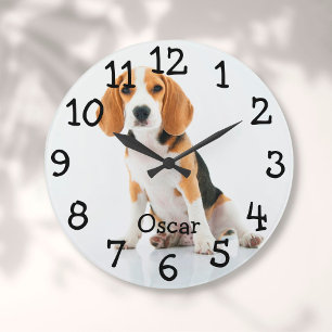 Grande Horloge Ronde Photo personnalisé de chat de compagnie chien avec