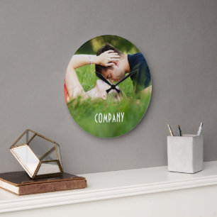 Grande Horloge Ronde Photo personnalisé, nom de l'entreprise