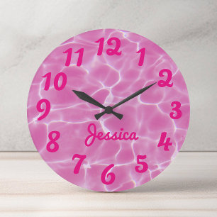 Grande Horloge Ronde Photo personnalisé numéroté en rose chaud