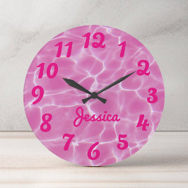 Grande Horloge Ronde Photo personnalisée en rose chaud