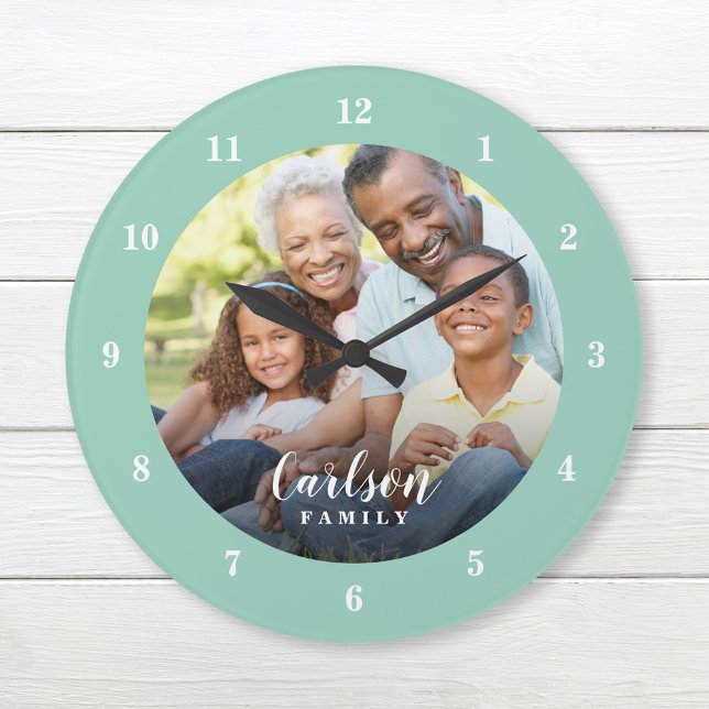 Grande Horloge Ronde Photo personnalisée et nom de famille Personnalisé (Créateur téléchargé)