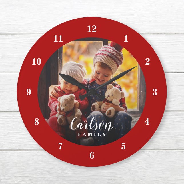 Grande Horloge Ronde Photo personnalisée et nom de famille Personnalisé (Créateur téléchargé)
