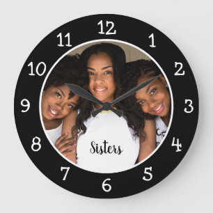 Grande Horloge Ronde Photo personnalisée noir et blanc