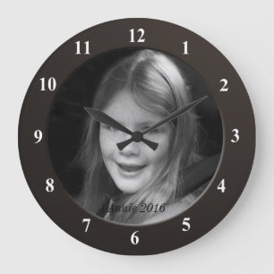 Grande Horloge Ronde Photo personnalisée personnelle et cadre noir de t