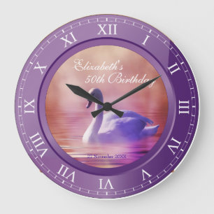 Grande Horloge Ronde Photo pourpre d'améthyste de cygne blanc élégan