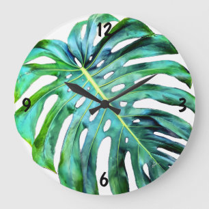Grande Horloge Ronde Photographie tropicale élégante de feuille d'Haw