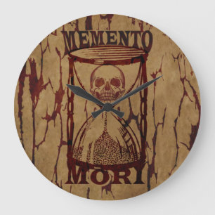 Grande Horloge Ronde Phrase latin - Saisir le Jour - Crâne Memento Mori