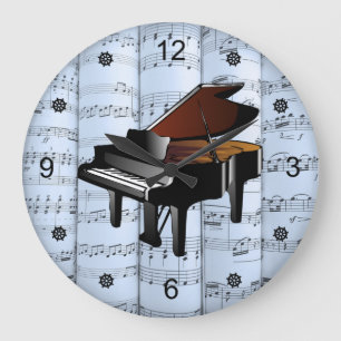 Grande Horloge Ronde Piano ~ Partition roulée ~ Arrière - plan Tint Ble