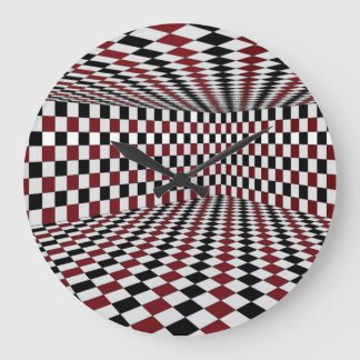 Grande Horloge Ronde Pièce à carreaux rouges blancs et noirs à haut con