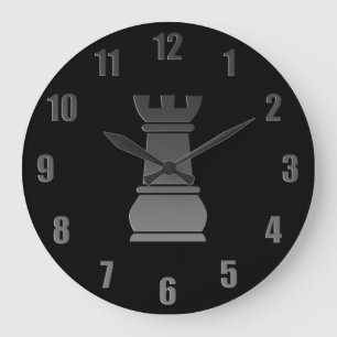 Grande Horloge Ronde Pièce d'échecs noire de roche