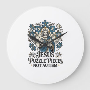 Grande Horloge Ronde Pièces de puzzle Jésus pas autisme Pièces de puzzl