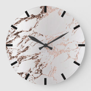Grande Horloge Ronde Pierre grise noire de marbre de Carrare d'or de