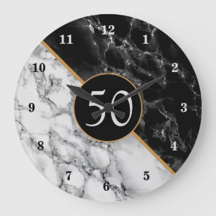 Grande Horloge Ronde Pierre noire et Marbre blanc tendance - Année / 