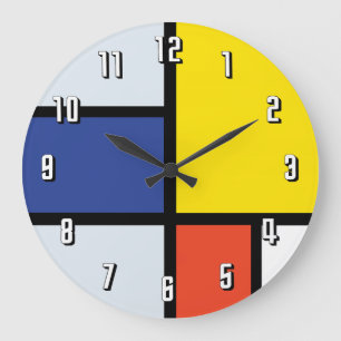 Grande Horloge Ronde Piet Mondrian Composition A - Art Moderne Abstrait