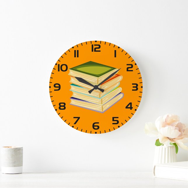 Grande Horloge Ronde Pile de livres Lover Art et lecture (Créateur téléchargé)